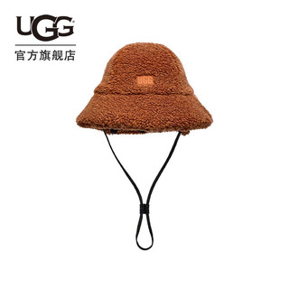UGG男士帽子休闲舒适纯色毛茸圆帽渔夫帽 22626 HWD  硬木棕色 S/M