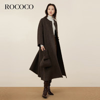 洛可可（ROCOCO）冬季羊毛双面毛呢外套女法式2023长款气质冬季大衣 咖啡 S