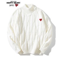 HAPPY HEART 查尔斯桃心 针织衫男女款 小爱心Logo休闲保暖高领针织毛衣 男女同款 白色 XL