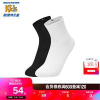 Skechers斯凯奇商场同款儿童中筒袜百搭舒适男女童运动袜子2对装P323K01 亮白色/碳黑/0304 M(16-18)