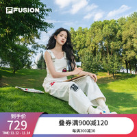 FILA【欧阳娜娜同款】潮牌针织背带裤女时尚休闲宽松裤子 纶度白-WT 155/58A/XS