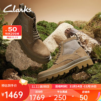 Clarks其乐轻酷系列男鞋摩登时尚马丁靴潮流舒适经典高帮时装靴 橄榄绿 261734247 39.5