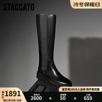 STACCATO 思加图 英伦风骑士靴长筒靴过膝靴粗跟时装靴女靴ESK02DC3 酷飒黑（单里） 34