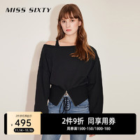 MISS SIXTY卫衣女性感船领收腰显瘦短款套头长袖上衣 黑色 L