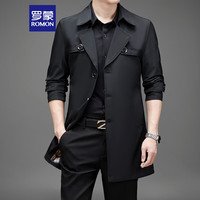 罗蒙(ROMON)风衣男士秋冬季中长款潮流翻领商务休闲大衣外套男装8907黑色XL