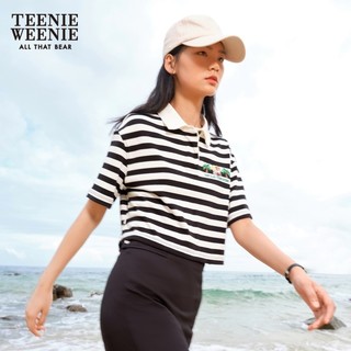 Teenie Weenie小熊卡通条纹POLO衫T恤女夏季女t恤 黑色 170/L