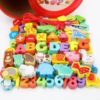 巧可绘 儿童木质100粒动物串珠早教穿线珠子积木玩具游戏玩具