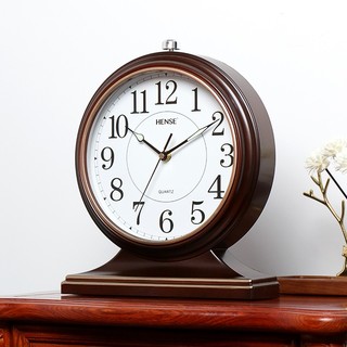 汉时（Hense）夜光座钟客厅装饰台钟床头钟办公室挂表家用简约创意石英钟表HD22 咖啡色（高度33cm)