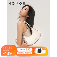 HONGU 红谷 包包女包2023时尚牛皮单肩斜挎包气质小众月牙包女士手提包 米白