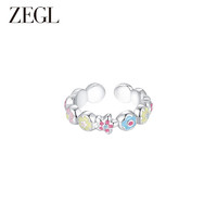 ZEGL樱花彩色多巴胺戒指女小众设计潮食指戒时尚饰品 彩樱小花戒指