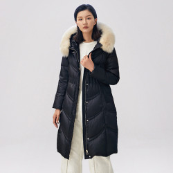 冰洁bengen羽绒服女秋冬新款2023时尚毛领连帽纯色保暖长款外套