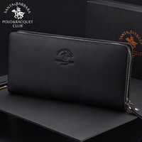 圣大保罗男士手包男时尚简约头层牛皮手拿包大容量长款钱包 黑色