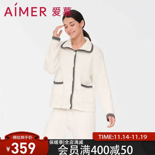 Aimer 爱慕 内衣女保暖加厚长袖长裤睡衣家居服套装 舒暖AM468131白色165