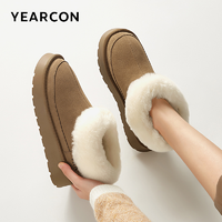 抖音超值购：YEARCON 意尔康 女鞋冬季新款时尚女靴厚底加绒保暖休闲百搭牛皮羊毛雪地靴
