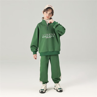 雪中飞儿童套装男童休闲两件套酷帅洋气运动卫衣卫裤潮童装 绿色 130