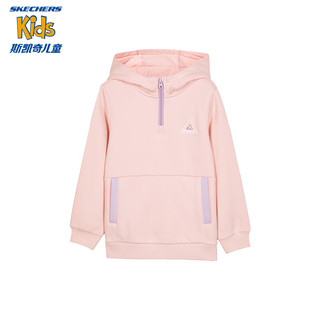 Skechers斯凯奇儿童连帽套头卫衣秋冬加绒保暖防风男女童衣服L423K082 草莓奶油粉/01UJ 120cm