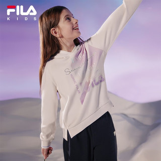 FILA【螨消消】斐乐童装儿童卫衣冬女大童时尚连帽卫衣 标准白-WT 150