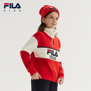 FILA 斐乐 童装儿童套头卫衣冬季女童翻领上衣长袖外套 传奇红-RD 160