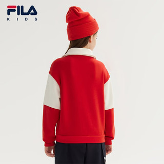 FILA 斐乐 童装儿童套头卫衣冬季女童翻领上衣长袖外套 传奇红-RD 160