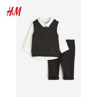 H&M秋季童装女婴3件式套装1163019 深灰色/白色 100/56