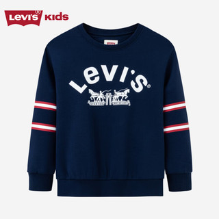 Levi's 李维斯童装男童套头卫衣冬儿童保暖加绒学院风上衣 深靛蓝 160/76