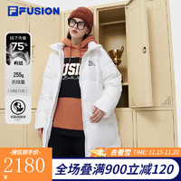 FILA FUSION斐乐潮牌长款羽绒服女时尚休闲连帽外套 标准白-WT 165/84A/M