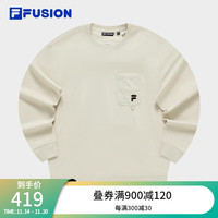 斐乐（FILA） FUSION潮牌男子针织套头衫2023冬时尚纯棉圆领卫衣 灰麦色-BG 185/104A/XXL
