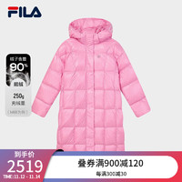 FILA Emerald斐乐女士长款羽绒服2023冬休闲简约宽松连帽上衣 迎春红-PC 175/92A/XL