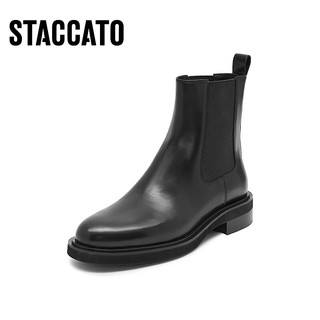 STACCATO 思加图 英伦风切尔西靴短靴粗跟黑色时装靴女靴子S3017DD3 幽光黑（单里） 38