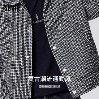 森马（Semir）毛呢男经典格子日常通勤宽松翻领外套 灰色调00322 180/96A/XL