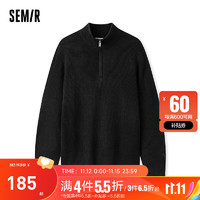 森马（Semir）套头毛衫男时尚肌理感半开襟宽松上衣 黑色90001 160/80A/XS