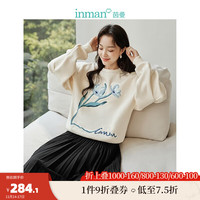 INMAN 茵曼 复古摇粒绒卫衣女装原创花卉贴布绣长袖宽松上衣