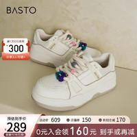 BASTO 百思图 时尚运动L3板鞋松糕厚底女小白休闲面包鞋IC010CM3 米白 37