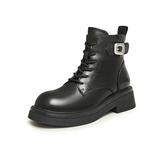 天美意靴子商场同款复古时尚百搭短靴女马丁靴冬BH651DD3 黑色 35