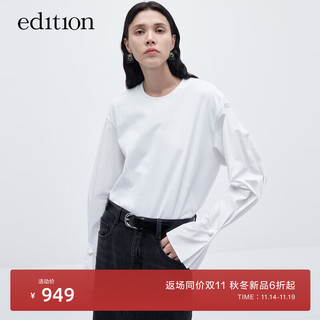 editionT恤女2023冬拼接长袖设计感小众logo刺绣纯棉上衣 漂白色 XS/155