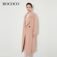 洛可可（ROCOCO）经典粉色长款毛呢外套女羊毛双面呢大衣冬装上衣 桃冻粉 S