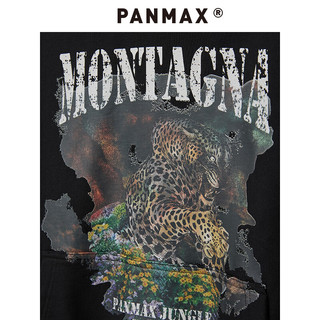 潘·麦克斯（PANMAX）PANMAX大码男装美式休闲宽松连帽印花套头卫衣上衣黑色肥大潮 黑色 4XL