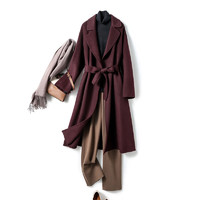 维多拉斯【优雅气质】人气含羊绒文艺长款翻领双面呢休闲时尚女式大衣 红色 L(165/88A)