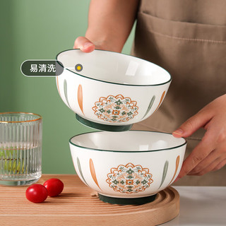 JIEYAJIE 洁雅杰 陶瓷碗北欧风釉下彩米饭碗汤碗6英寸创意面碗 2只装 复古梵叶