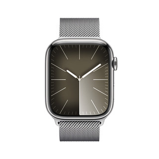 Apple 苹果 Watch Series 9 智能手表蜂窝款45毫米银色不锈钢表壳银色米兰尼斯表带 MRPJ3CH/A