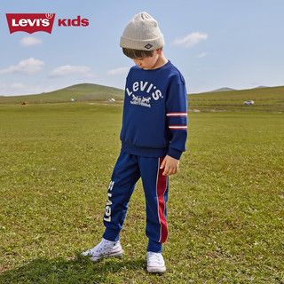 Levi's李维斯童装23冬季男童加绒卫衣儿童复古学院风上衣保暖衣服 深靛蓝 140/68(S)