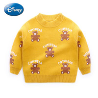 迪士尼（Disney）儿童毛衣秋冬精梳棉保暖小熊提字可爱百搭中高领棉针织衫 黄色 130cm