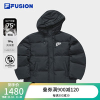 FILA 斐乐 FUSION斐乐潮牌羽绒服女时尚宽松休闲连帽上衣 正黑色-BK 160/80A/S