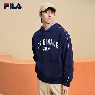 FILA【张艺兴同款】 斐乐男子针织连帽上衣宽松卫衣 深默蓝-DB 175/96A/L