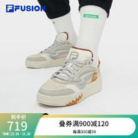 FILA 斐乐 FUSION斐乐潮牌女鞋DESPERADO LOW复古篮球鞋2023冬款运动鞋 初雪白/浮岩灰-PP 36.5