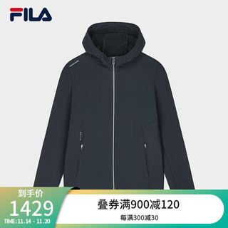 FILA 斐乐男士针织连帽外套2023冬基础简约加绒休闲上衣 正黑色-BK 190/108A/XXXL