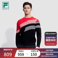 FILA 斐乐男子针织衫2023冬基础撞色高尔夫运动圆领毛衣 番茄色-RD 170/92A/M