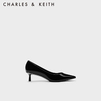 CHARLES&KEITH23冬季CK1-61720165时尚漆皮尖头小猫跟单鞋女 Black Patent黑色 36