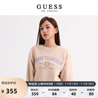 GUESS 23年秋女士个性字母印花圆领套头卫衣-YN3K0044K BEG-粉色 M