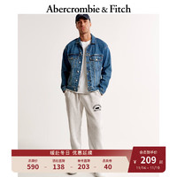 ABERCROMBIE & FITCH【美式学院标志】男装秋冬复古街头风保暖抓绒运动裤卫裤332137-1 浅麻灰色 M (180/80A)